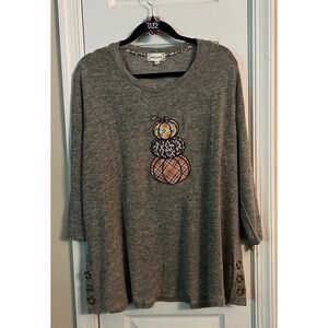 Cloth & Portrait Womens XXL Heather Gray Pumpkin Graphic 3/4 Sleeve Knit Top